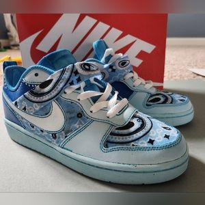 Customized Nike shoes- Size: 5 in boys= 7 in women's- different shades of blue